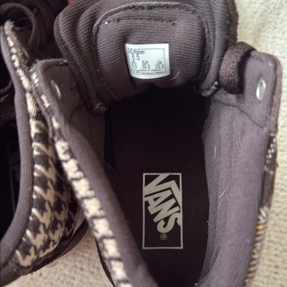 Vans Plaid High-Top Sneakers in Brown and White - Picture 6 of 7